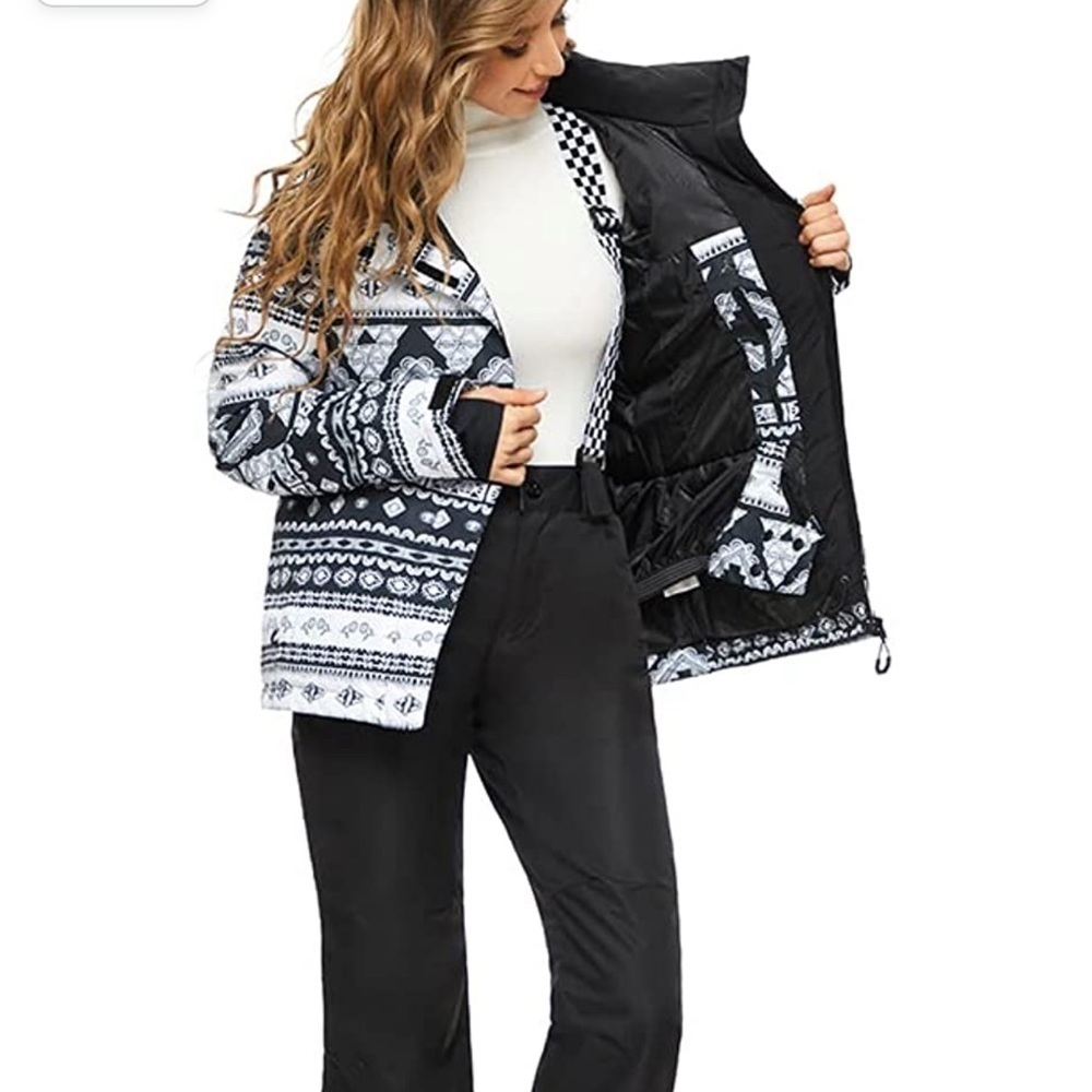 NEW SMX Ski Snowboard Jacket Black Aztec Print Black White Size Medium NWT - Picture 2 of 16